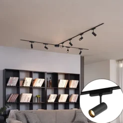 QAZQA Modernes Schienensystem mit 8 schwarzen Strahlern 1-phasig 400 cm - Magnetic Gert
