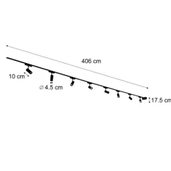 QAZQA Modernes Schienensystem mit 8 schwarzen Strahlern 1-phasig 400 cm - Magnetic Gert