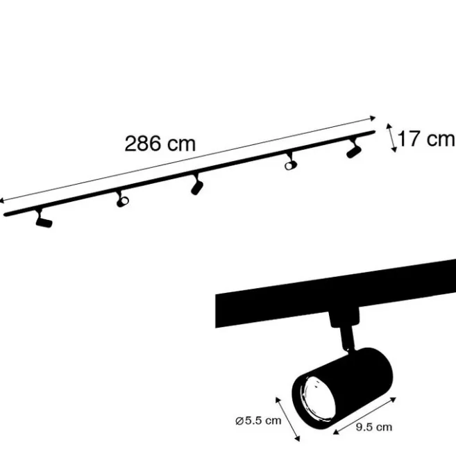 Kinder QAZQA Modernes Schienensystem mit 5 Strahlern Schwarz 1-phasig - Iconic Jeana