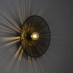 QAZQA Orientalische Wandleuchte Schwarz Bambus Rund - Pua