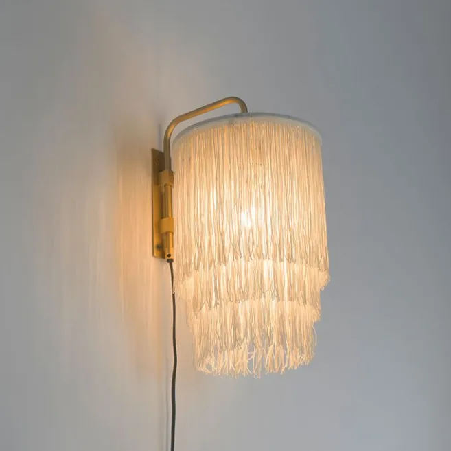 QAZQA Orientalische Wandleuchte Gold Creme Schirm mit Fransen - Franxa