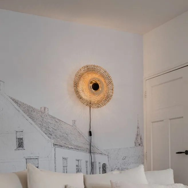 QAZQA Orientalische Wandleuchte Rattan 50 cm mit Stecker - Rina