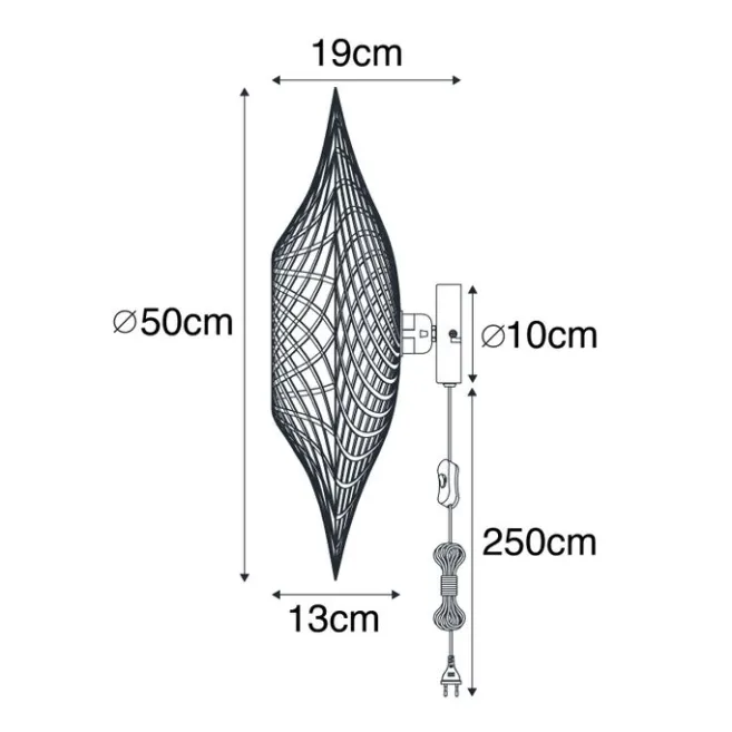 QAZQA Orientalische Wandleuchte Rattan 50 cm mit Stecker - Rina