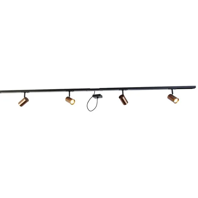 QAZQA 1-Phasen-Schienensystem dunkelbronze mit 4 Strahlern und I-Netzteil quadratisch - Jeana