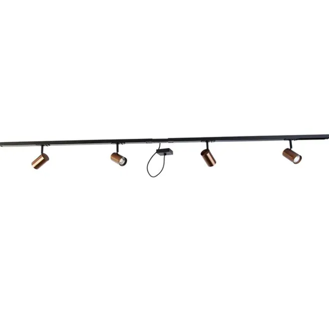 QAZQA 1-Phasen-Schienensystem dunkelbronze mit 4 Strahlern und I-Netzteil quadratisch - Jeana