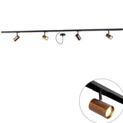 QAZQA 1-Phasen-Schienensystem dunkelbronze mit 4 Strahlern und 1 Netzteil rund - Jeana