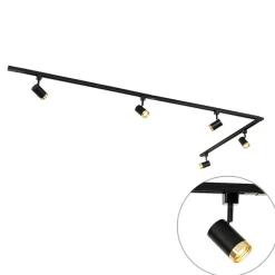QAZQA 1-Phasen-Schienensystem mit 5 Spots schwarz mit Goldring - Jeana