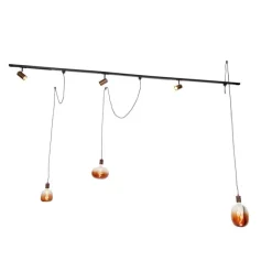 QAZQA 1-Phasen-Schienensystem mit 3 Strahlern und Hängelampen dunkelbronze - Cavalux Jeana