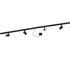 QAZQA 1-Phasen-Schienensystem schwarz mit 4 Strahlern und I-Netzteil quadratisch - Jeana