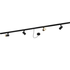 QAZQA 1-Phasen-Schienensystem schwarz mit 4 Strahlern und 1 Netzteil rund - Jeana