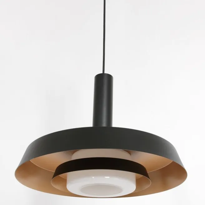 Anne Light & Home Retro-Pendelleuchte Schwarz und Gold mit Glas-Innenleben - Flinter