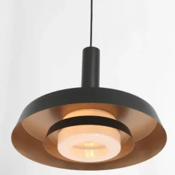 Anne Light & Home Retro-Pendelleuchte Schwarz und Gold mit Glas-Innenleben - Flinter