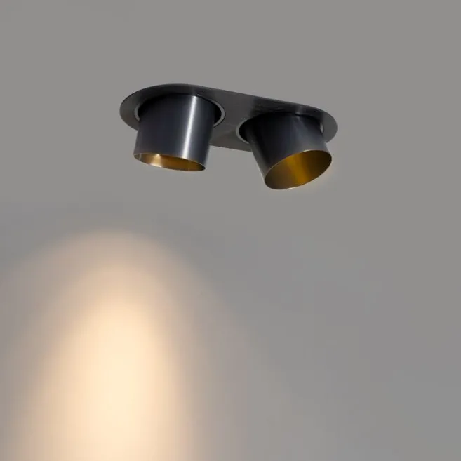 QAZQA Runder Einbau-Strahler Gunmetal GU10 70mm schwenkbar 2-flammig - Installa