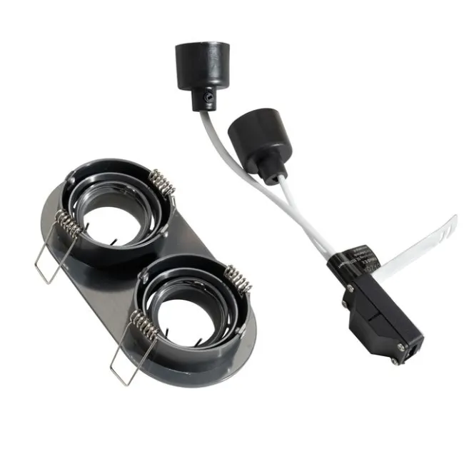 QAZQA Runder Einbau-Strahler Gunmetal GU10 35mm schwenkbar 2-flammig - Installa