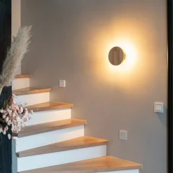 QAZQA Rustikale Wandleuchte Holz Rund Neigbar - Pulley