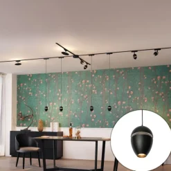 QAZQA Schienensystem mit 10 Leuchten Schwarz 1-phasig - Magnetic Eggy Puk