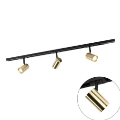 QAZQA Schienensystem mit 3 Spots 1-phasig schwarz mit Gold - Jeana