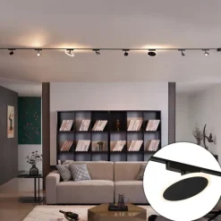 QAZQA Schienensystem mit 6 Strahlern und 2 Deckenleuchten schwarz 1-phasig - Magnetic Lance Puk