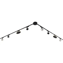 QAZQA Schienensystem mit 6 Strahlern und 2 Deckenleuchten schwarz 1-phasig - Magnetic Lance Puk