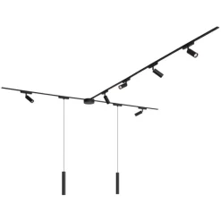 QAZQA Schienensystem mit 6 Strahlern und 2 Pendelleuchten Schwarz 1-phasig - Magnetic Samson Cassie