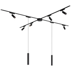 QAZQA Schienensystem mit 6 Strahlern und 2 Pendelleuchten Schwarz 1-phasig - Magnetic Samson Cassie