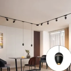 QAZQA Schienensystem mit 6 Strahlern und 2 Pendelleuchten Schwarz 1-phasig - Magnetic Eggy