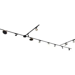 QAZQA Schienensystem mit 8 Strahlern und 4 Deckenleuchten schwarz 1-phasig - Magnetic Lance Puk