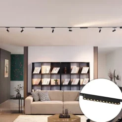 QAZQA Schienensystem mit 6 Strahlern und 2 Deckenleuchten schwarz 1-phasig - Magnetic Gert Puntua