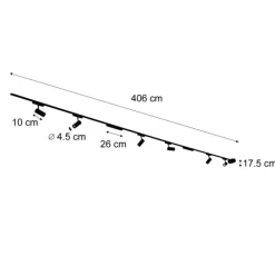 QAZQA Schienensystem mit 6 Strahlern und 2 Deckenleuchten schwarz 1-phasig - Magnetic Gert Puntua