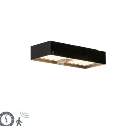 QAZQA Schwarze Außenwandleuchte mit Abblendlicht und Sonnensensor – Kayo