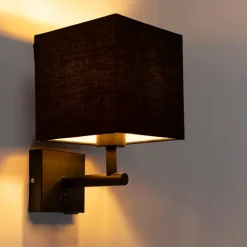 QAZQA Schwarze Wandleuchte mit USB und quadratischem Schwarzschirm - Combi 1