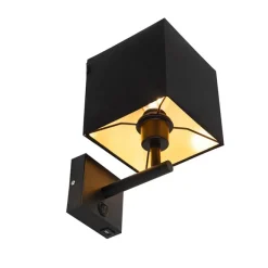 QAZQA Schwarze Wandleuchte mit USB und quadratischem Schwarzschirm - Combi 1