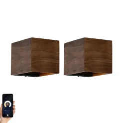 QAZQA Set aus 2 Smart Wandleuchten Nussbaumholz Inkl. Wifi G9 - Transfer