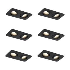 QAZQA Set mit 6 abgerundeten Einbaustrahlern schwarz GU10 50mm schwenkbar und neigbar IP44 2-flammig - Alberto