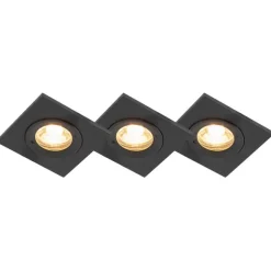 QAZQA Set mit 3 Bad-Downlights schwarz IP44 - Xena Square