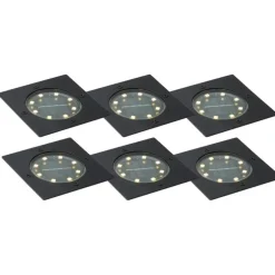 QAZQA Set mit 6 Bodeneinbaustrahlern Schwarz Quadratisch inkl. LED IP65 Solar - Terry