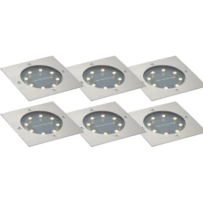 QAZQA Set mit 6 Bodeneinbaustrahlern Aluminium Quadratisch inkl. LED IP65 Solar - Terry