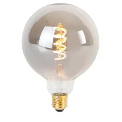 LUEDD Set mit 5 dimmbaren E27 LED-Glühbirnen mit Twisted Filament G125 Rauchglas 4W 120lm 1800K