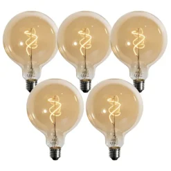 LUEDD Set mit 5 dimmbaren E27 LED-Glühbirnen Spiralfilament Gold G125 4W 270 lm 2700K