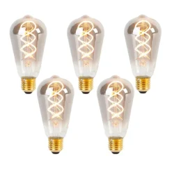 LUEDD Set mit 5 dimmbaren E27 LED-Glühbirnen Twisted Filament ST64 Rauchglas 120lm 1800K