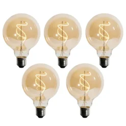 LUEDD Set mit 5 E27 dimmbare LED Spiral Filament G95 4W 270lm 2200K