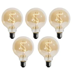 LUEDD Set mit 5 E27 dimmbare LED-Spirale Filament G95 4W 270lm 2700K