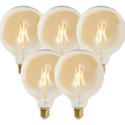LUEDD Set mit 5 E27 dimmbaren LED-Lampen G125 Gold 5W 450 lm 2200K