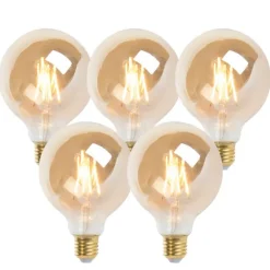 LUEDD Set mit 5 E27 dimmbaren LED-Lampen G95 Gold 5W 380 lm 2200K