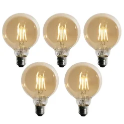 LUEDD Set mit 5 E27 3-Stufen dimmbare LED-Glühbirne Gold G95 4W 450lm 2700K