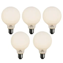 LUEDD Set mit 5 E27 3-Stufen dimmbare LED-Glühbirne Opal G95 4W 450lm 3000K