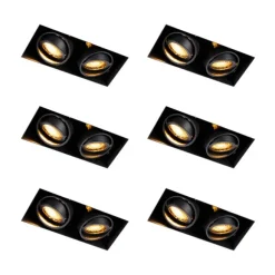 QAZQA Set mit 6 Einbauspots schwarz verstellbar randlos 2-Lichter - Oneon Honey