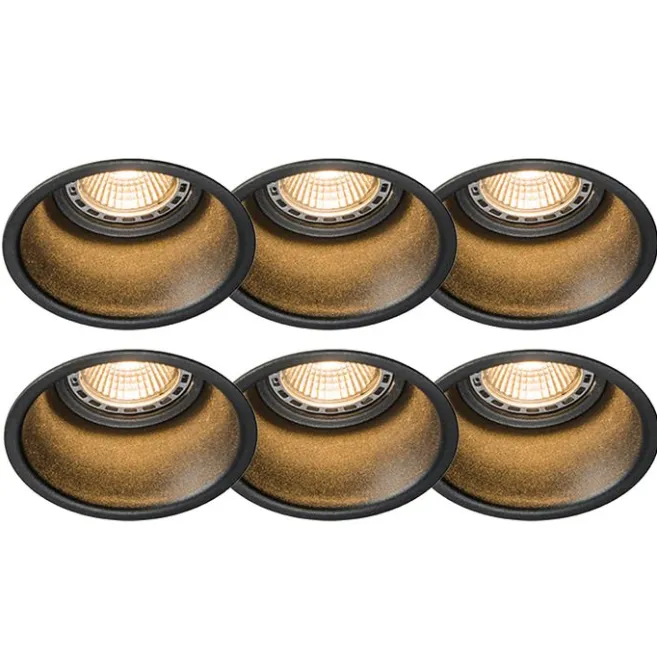 QAZQA Set mit 6 Einbauspots schwarz rund - Dept