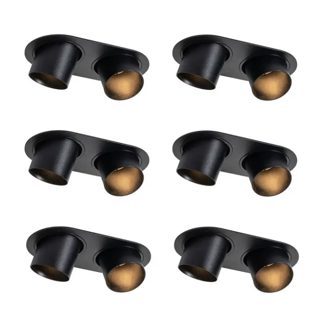 QAZQA Set mit 6 Einbauspots schwarz GU10 50mm 2-flammig - Installa