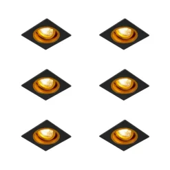 QAZQA Set mit 6 Einbauspots Schwarz mit Gold 9,3 cm Drehbar und Kippbar - Chuck